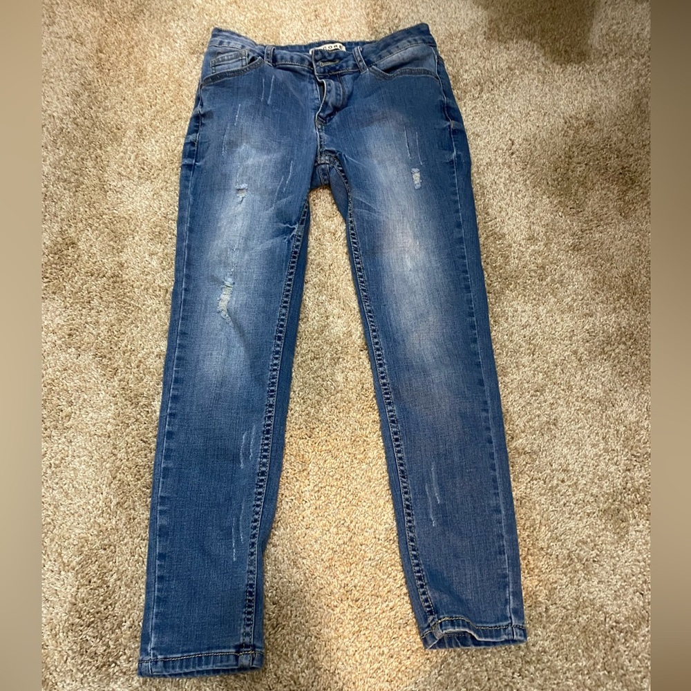 Blue jeans- jeans say 8 but they are not a true 8 A LOT smaller